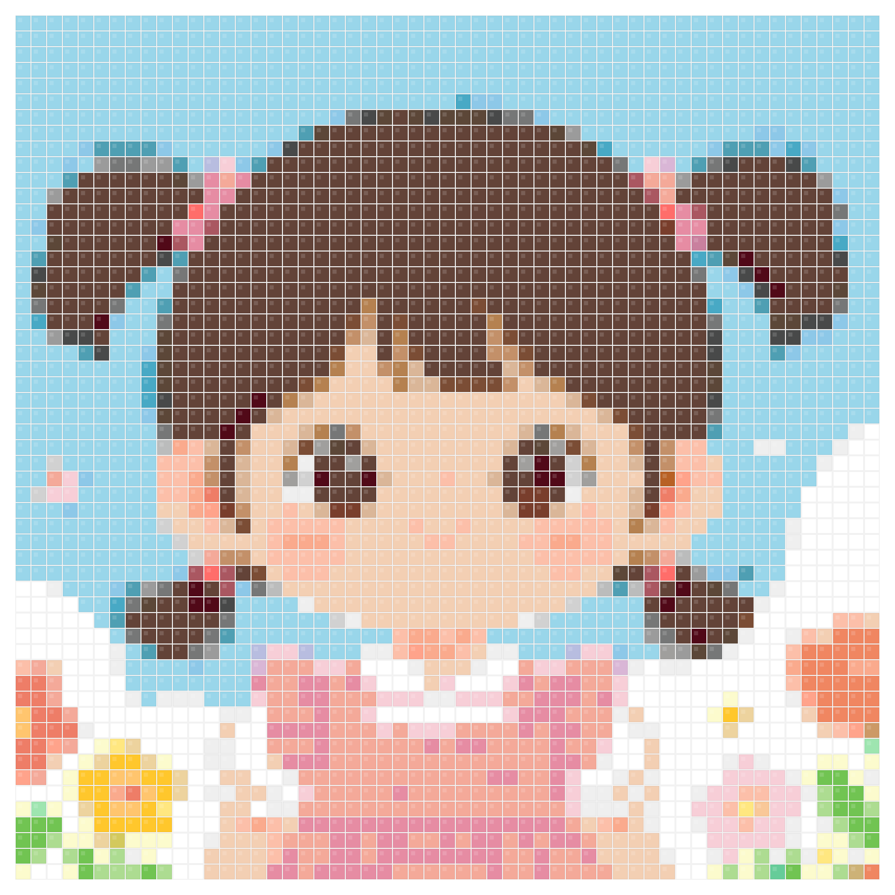 Cartoon portrait edited into a printable Perler bead pattern preview